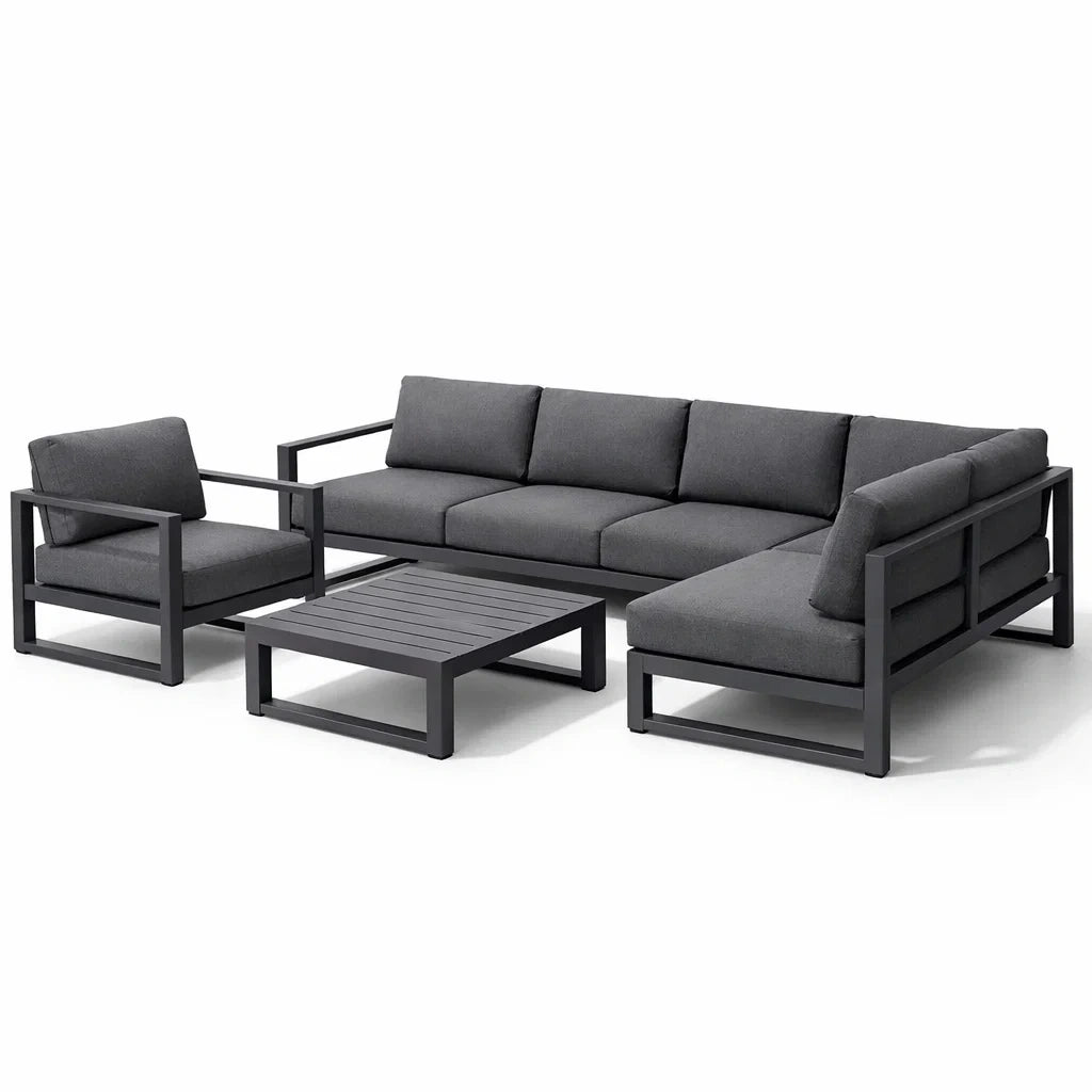 Salon de jardin en aluminium avec coussins en tissu gris - 2026