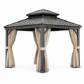 Tonnelle de jardin 300 × 300 × 275 cm avec structure métallique anthracite, toit rigide et rideaux beiges - 2026