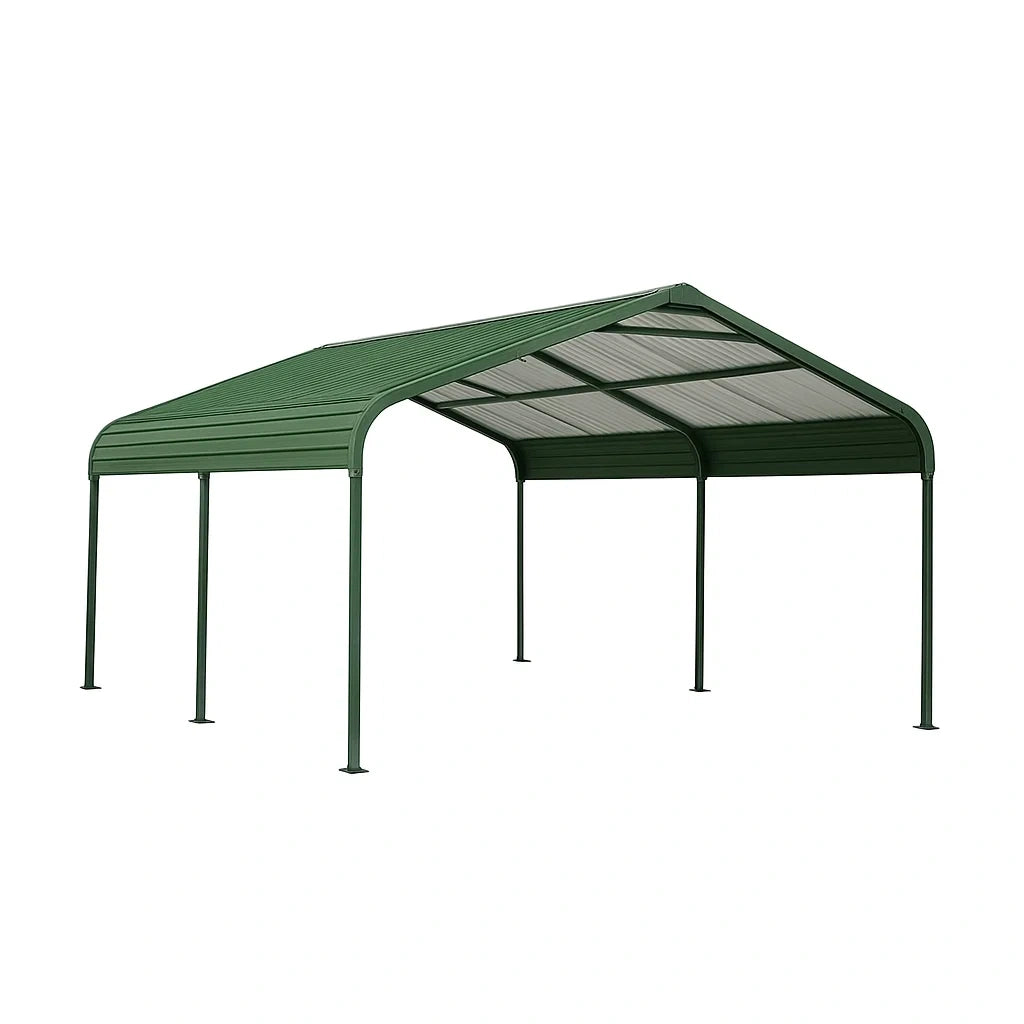 Abri voiture métal vert 5.5x3 m toit polycarbonate - 2026