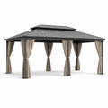 Pavillon de Jardin en Aluminium avec Toit en Acier et Rideaux Beige 400x300cm - 2026