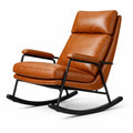 Fauteuil à bascule d’intérieur en cuir marron avec structure métallique - 2026