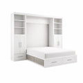 Lit avec rangement escamotable avec bibliothèque intégrée en bois et MDF blanc - 2026