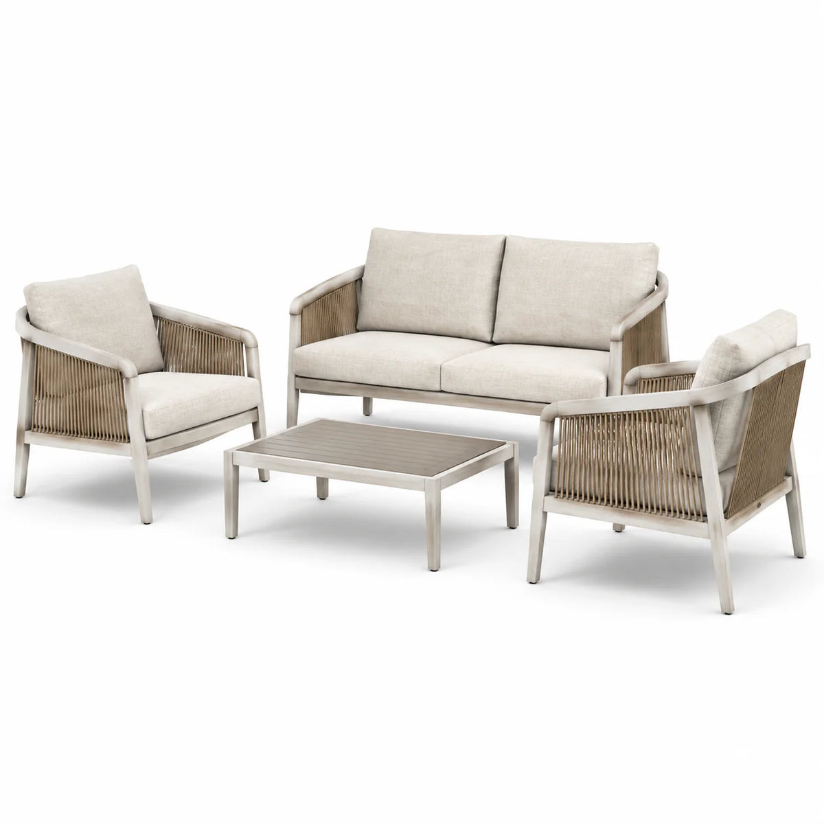 Ensemble de Salon d'Extérieur en Aluminium et Corde Beige - 2026