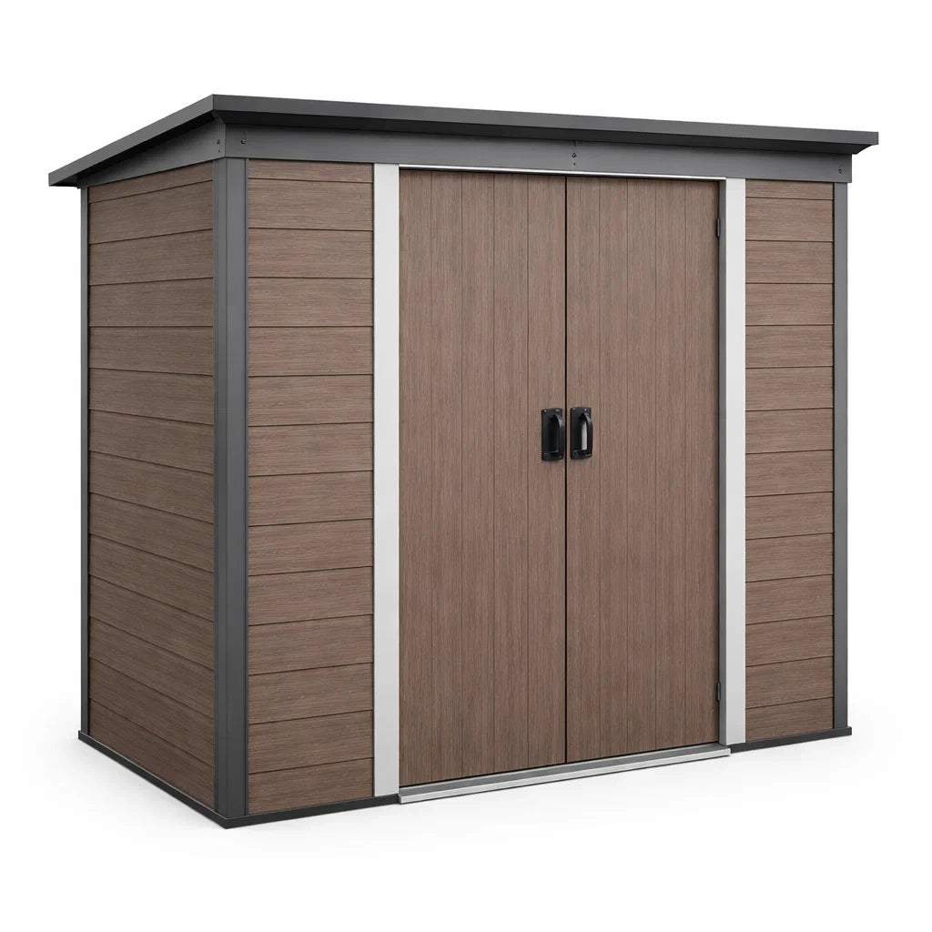 Abri de jardin en composite brun et gris 200 x 130 x 210 cm - 2026