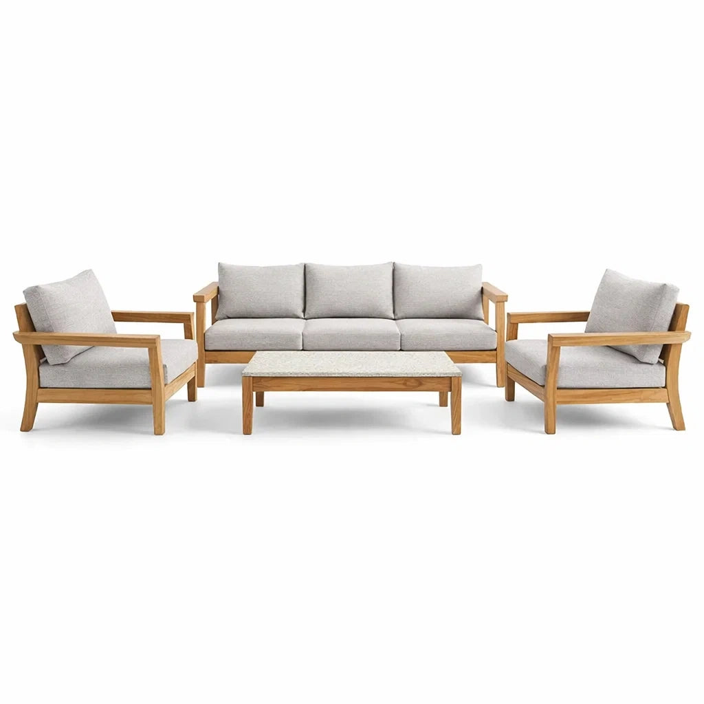 Ensemble de salon en bois et tissu gris avec fauteuils et table basse - 2026