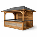 Kiosque bar de jardin en bois avec comptoir en pierre et étagères extérieures - 2026