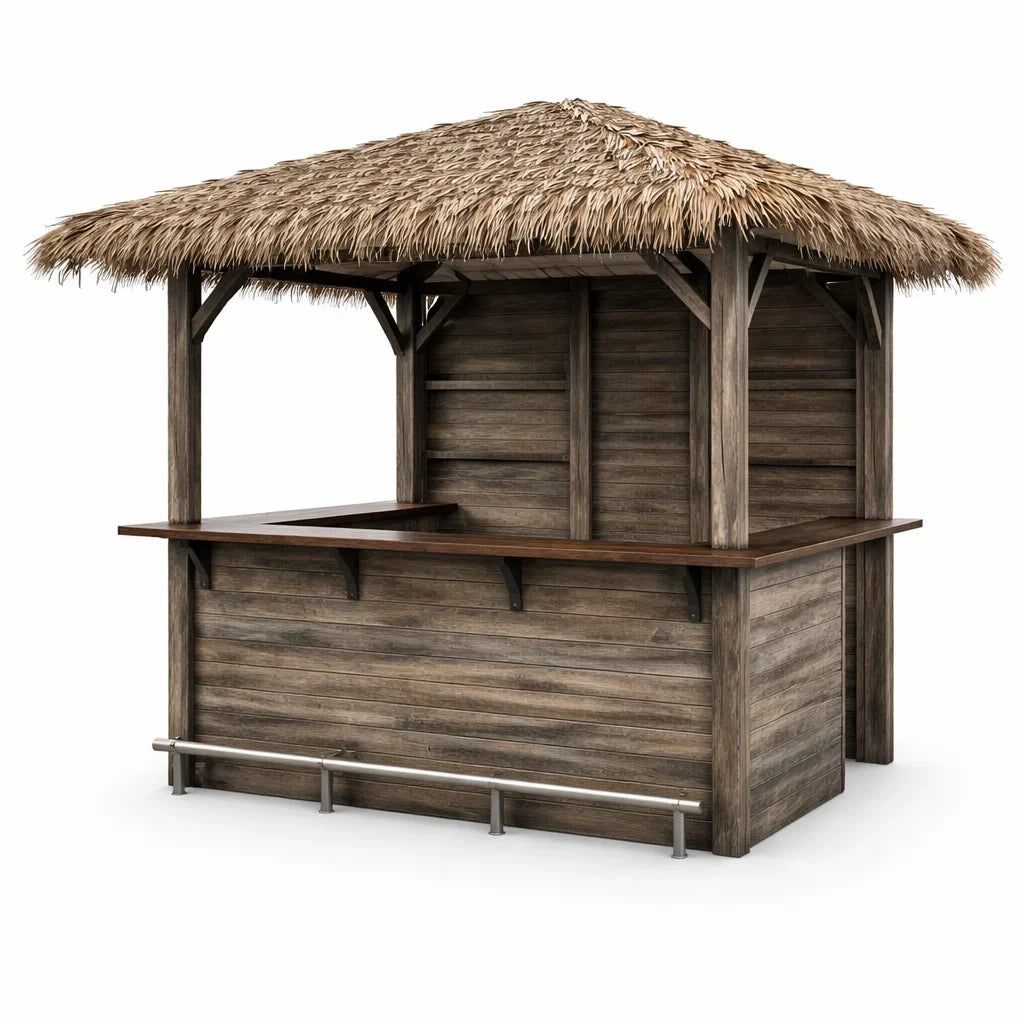 Bar extérieur en bois avec toit en chaume - 2026