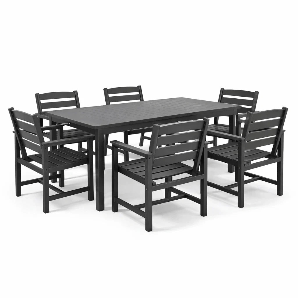 Ensemble de table et chaises d'extérieur en métal noir 150x90x75 cm avec 6 chaises - 2026
