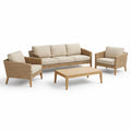 Ensemble de meubles de jardin en bois et osier avec canapé, fauteuils et table basse - 2026