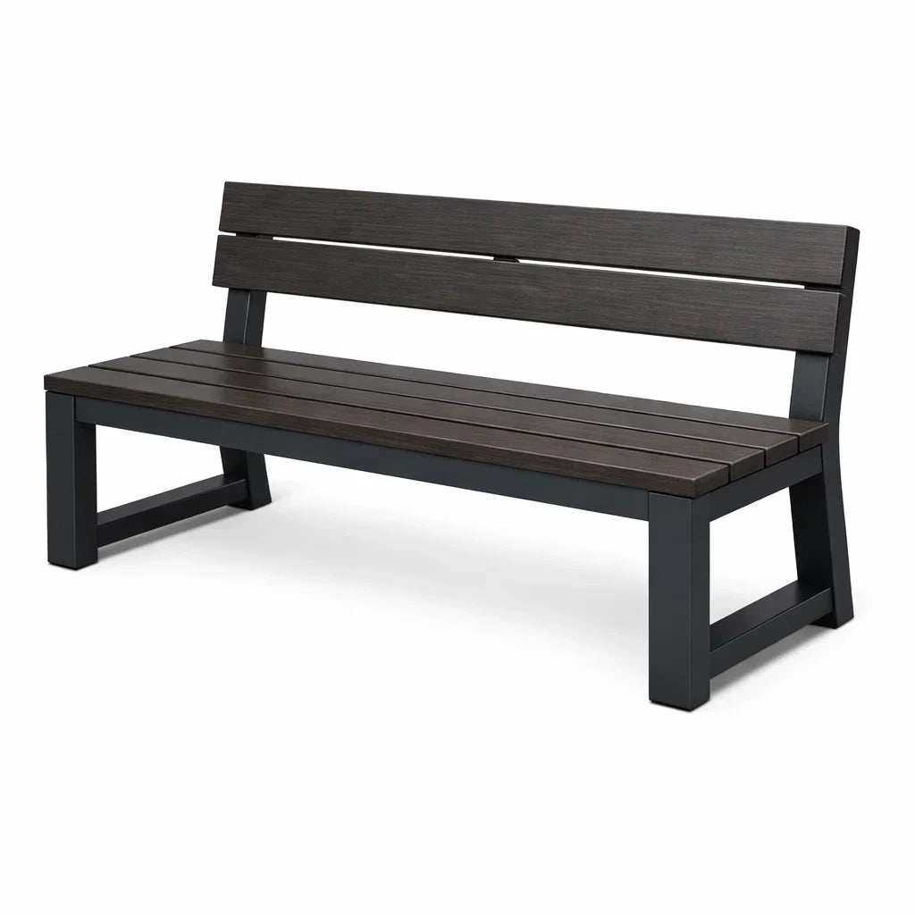 Banc de jardin en bois composite noir avec structure métallique - 2026