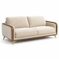 Canapé 2 places en tissu beige avec structure en bois et pieds métalliques - 2026