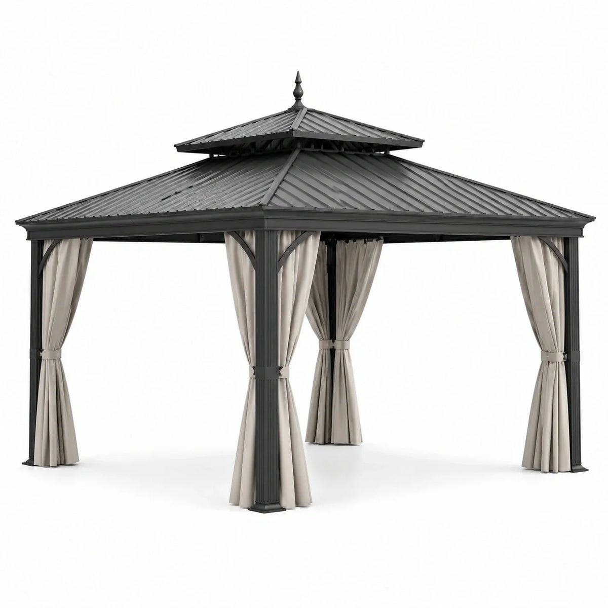 Pavillon de Jardin en Métal avec Rideaux Beige 3x4 m - 2026
