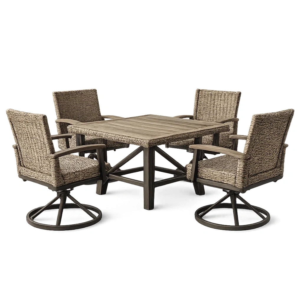 Ensemble table et chaises de terrasse en rotin synthétique avec table carrée et 4 chaises pivotantes - 2026