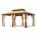 Pavillon en acier et aluminium avec rideaux en polyester beige - 2026