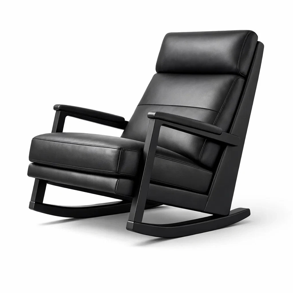 Fauteuil à bascule d’intérieur en cuir synthétique noir - 2026