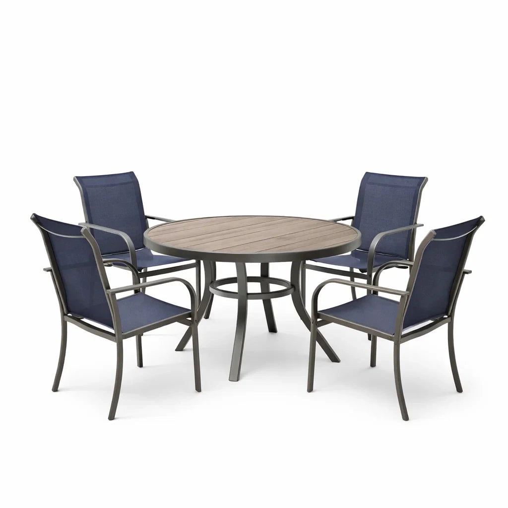 Ensemble table et chaises en aluminium avec table ronde et chaises en textilène - 2026
