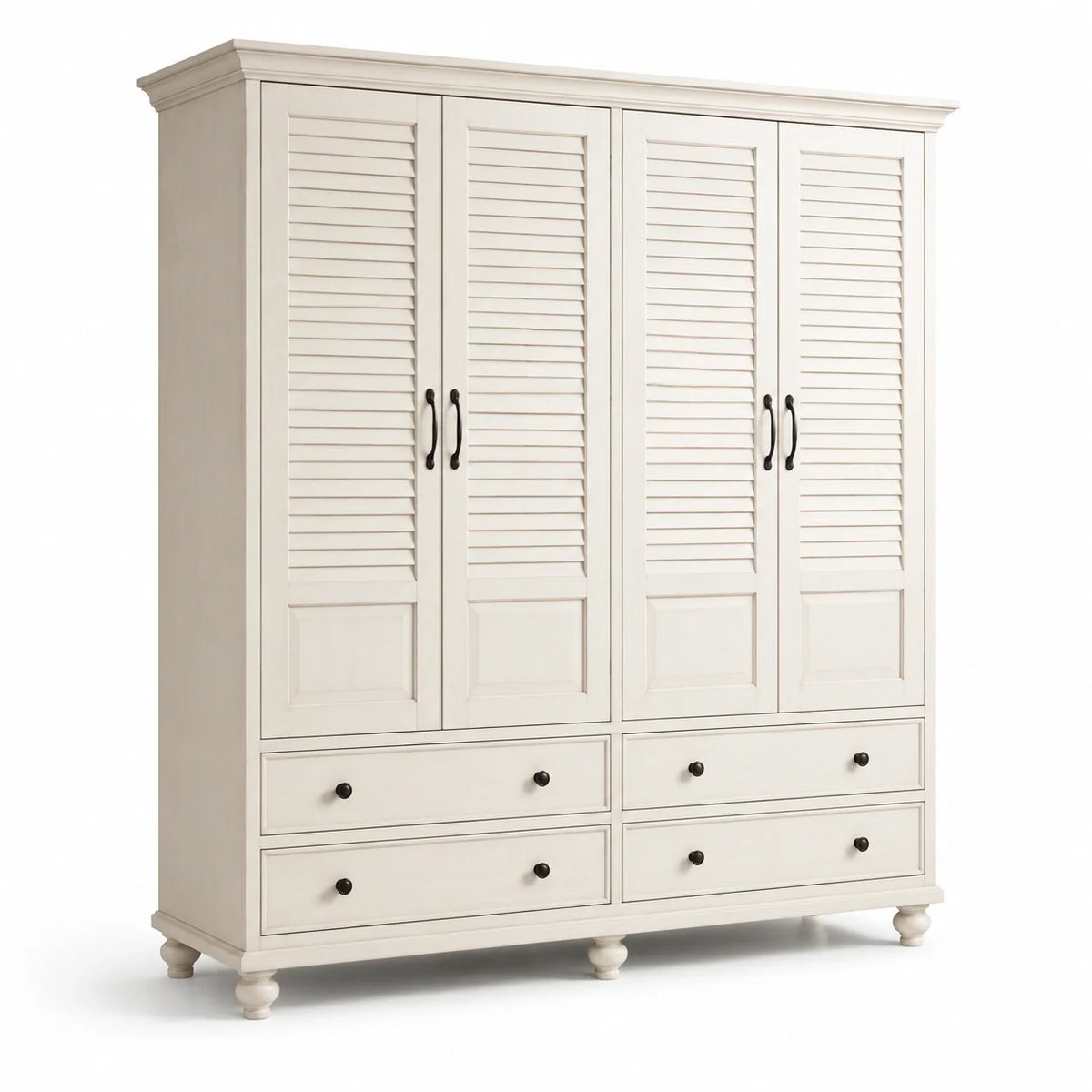 Armoire en bois de pin avec portes persiennes blanches - 2026