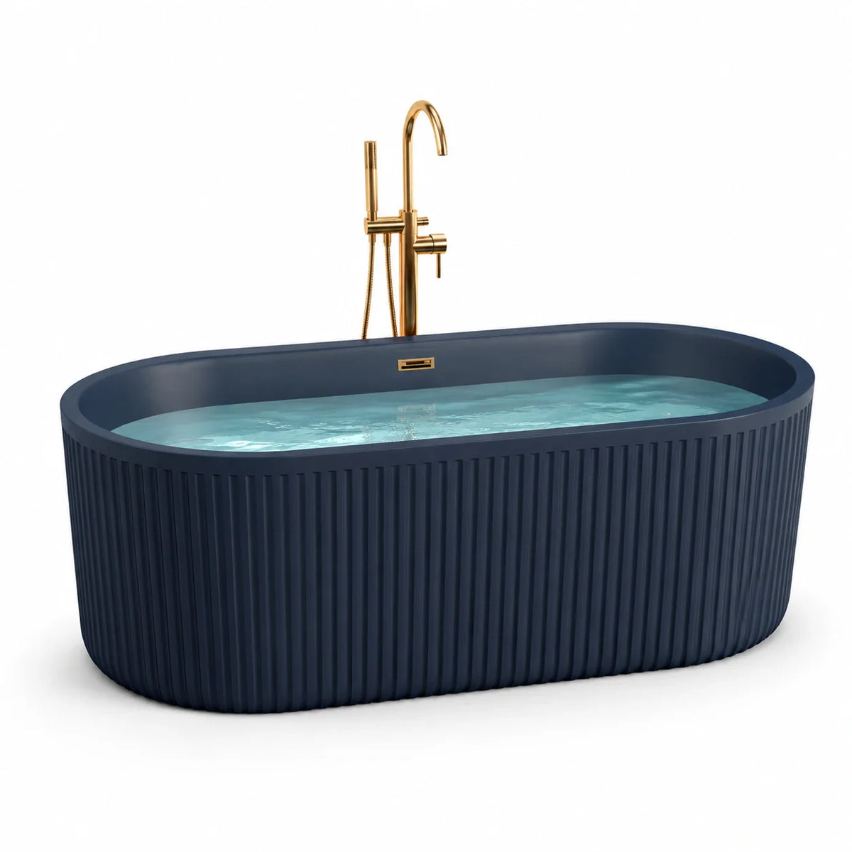 Baignoire îlot en acrylique bleu avec robinet doré - 2026