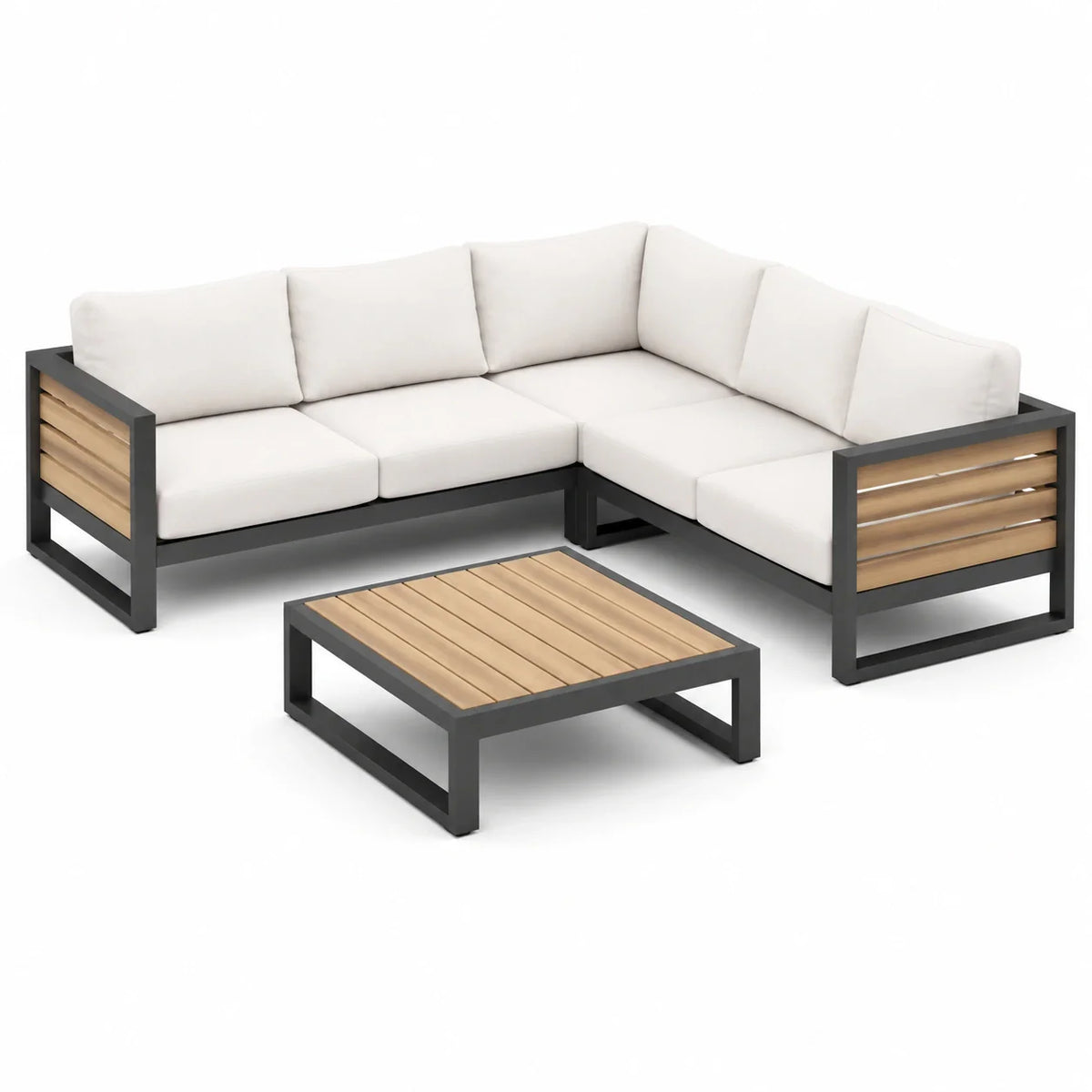 Ensemble de jardin en aluminium et teck avec coussins en polyester - 2026