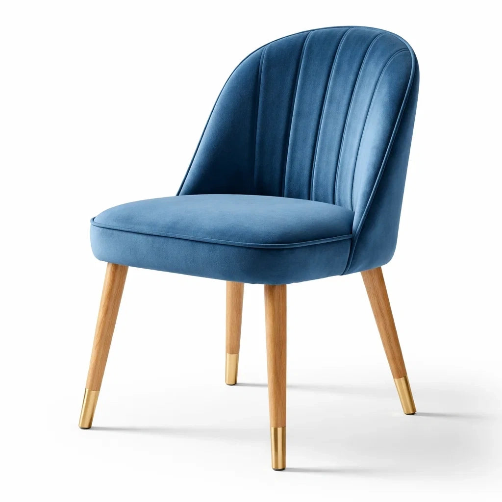 Chaises de salle à manger en velours bleu avec pieds en chêne - 2026
