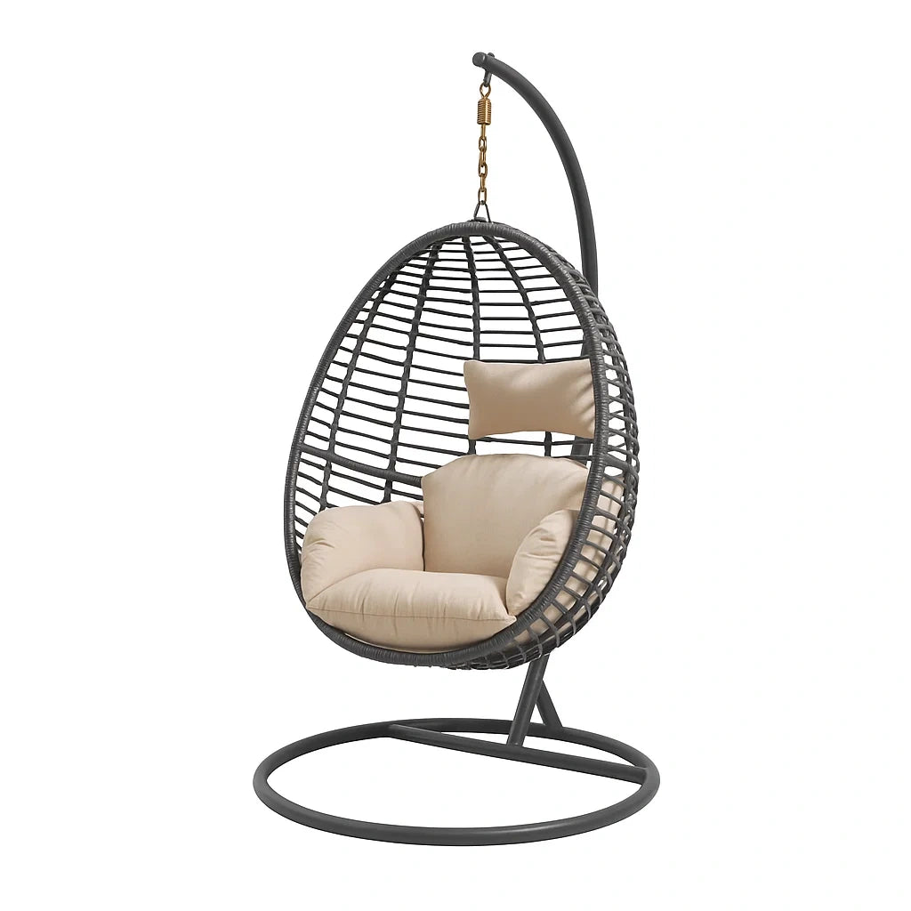 Chaise œuf suspendue en rotin avec coussin beige - 2026