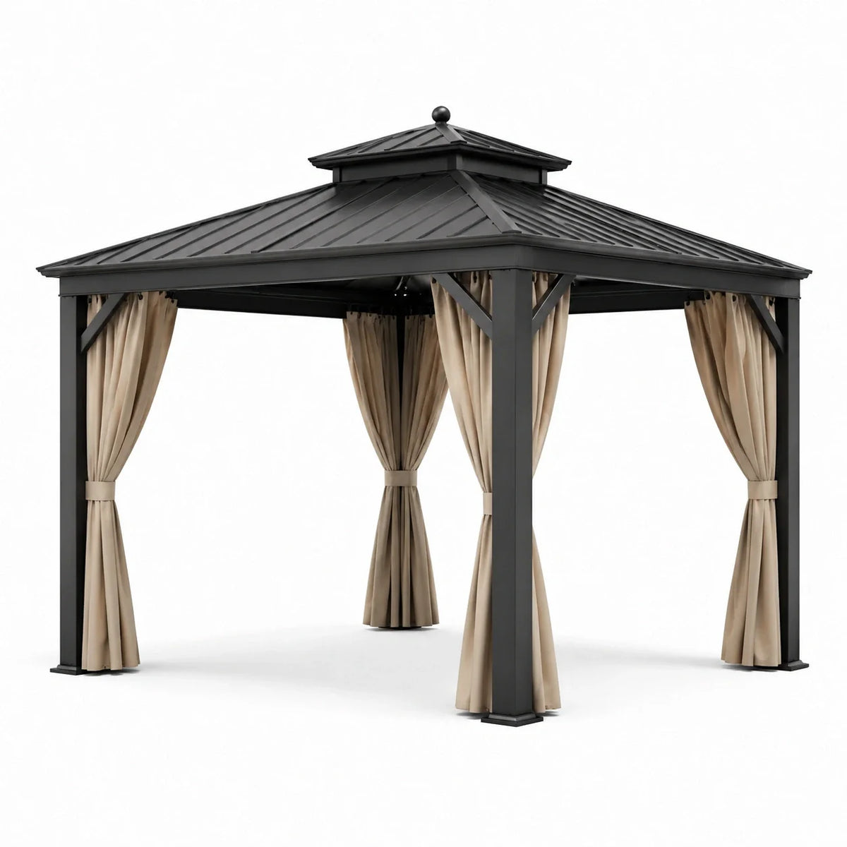 Pavillon en aluminium avec rideaux en tissu beige - 2026