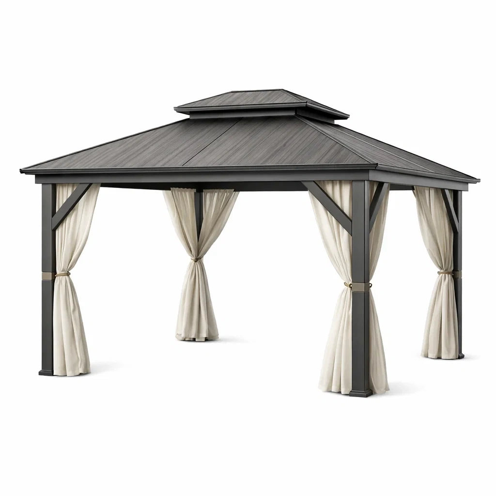 Pavillon de jardin en métal avec rideaux en polyester - 2026