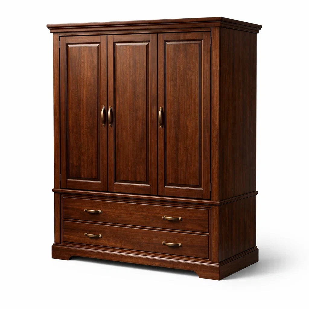 Armoire en bois de noyer 3 portes avec 2 tiroirs - 2026