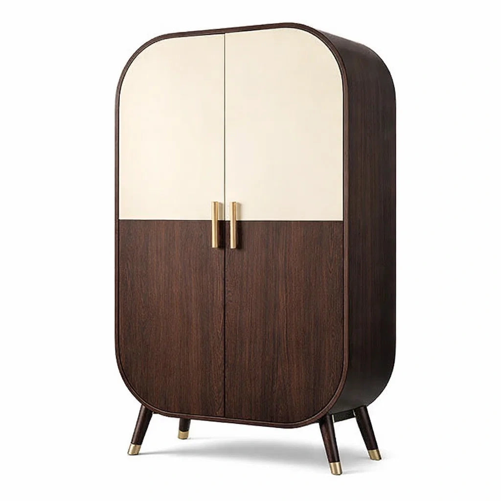 Armoire ovale bois marron et crème avec poignées métalliques - 2026