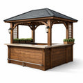 Kiosque bar de jardin en bois avec bar intégré et toiture bitume noire - 2026