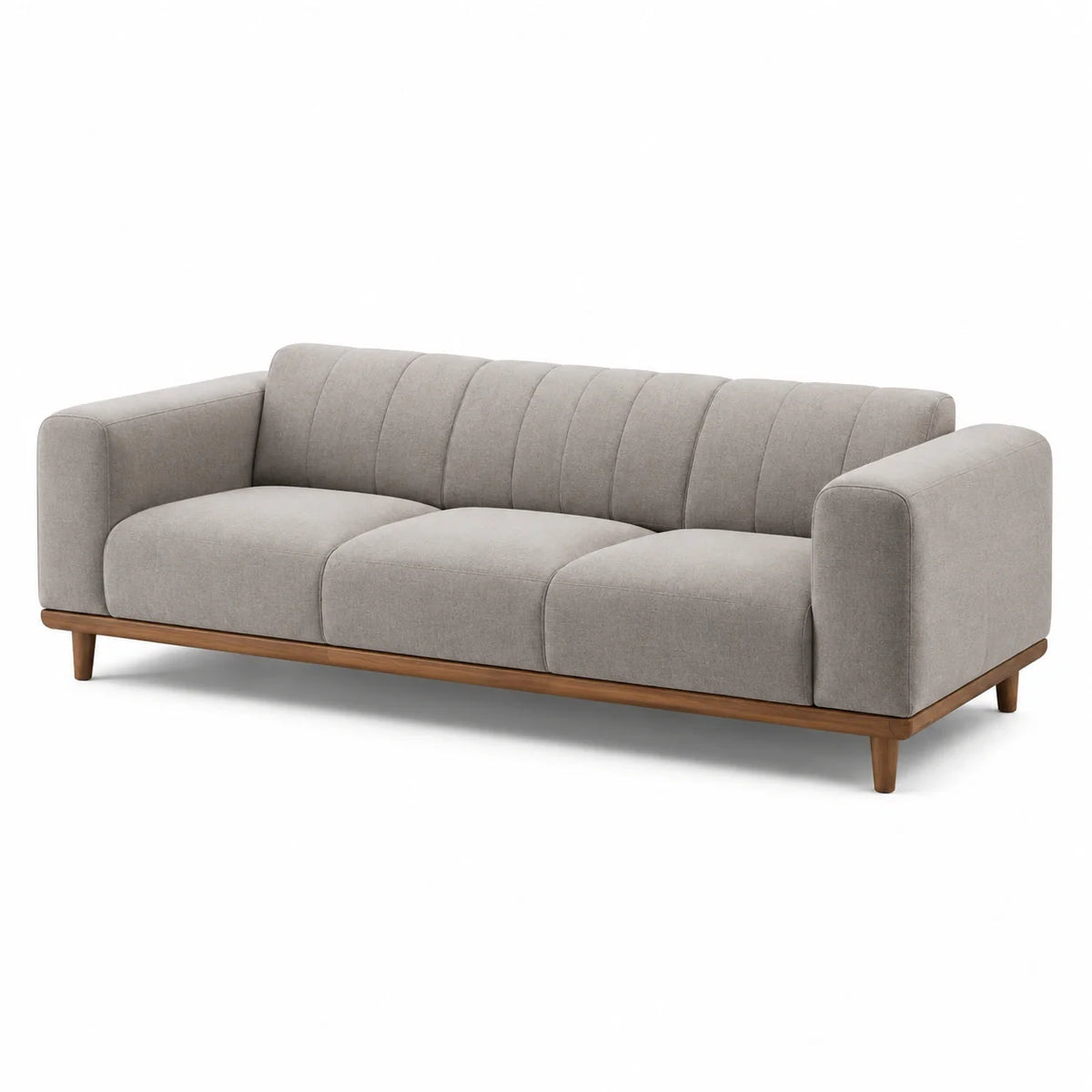Canapé 3 places en tissu polyester gris et bois massif - 2026