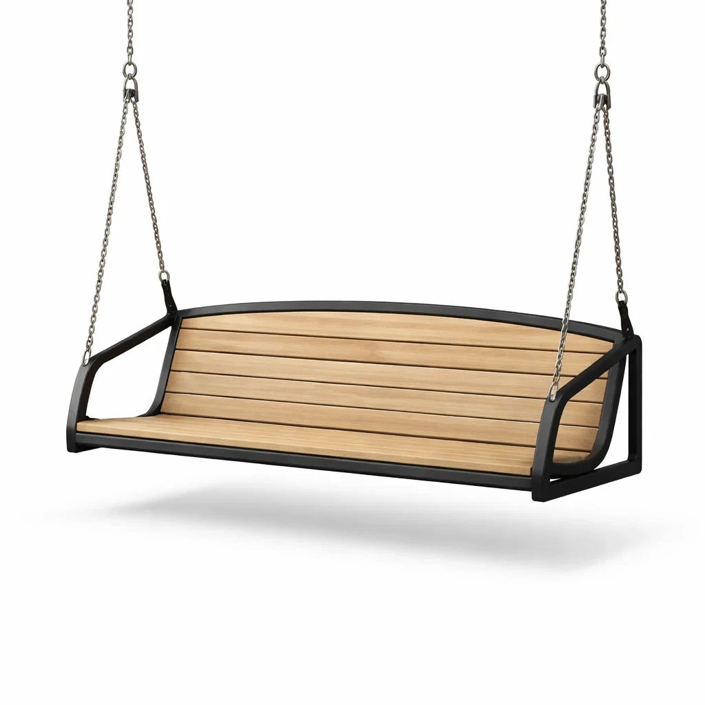 Balancelle de porche de jardin en métal et bois noir beige - 2026