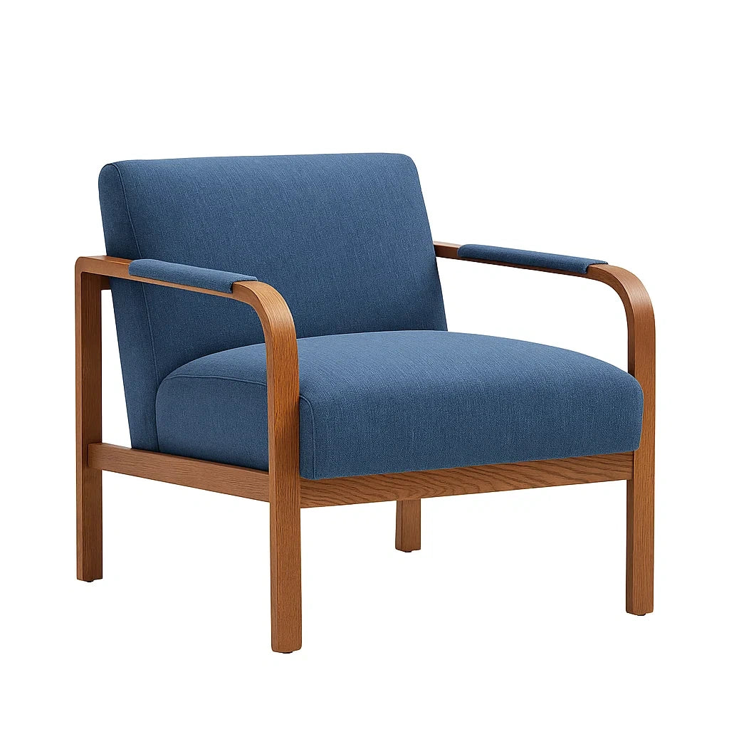 Fauteuil en tissu bleu avec cadre en chêne - 2026