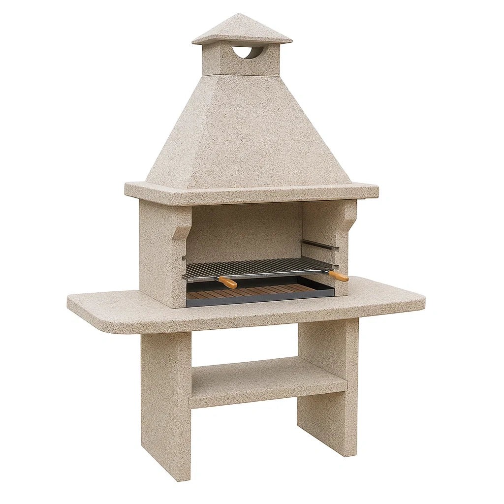 Barbecue en pierre en pierre réfractaire beige avec grille en acier inoxydable 143 cm - 2026