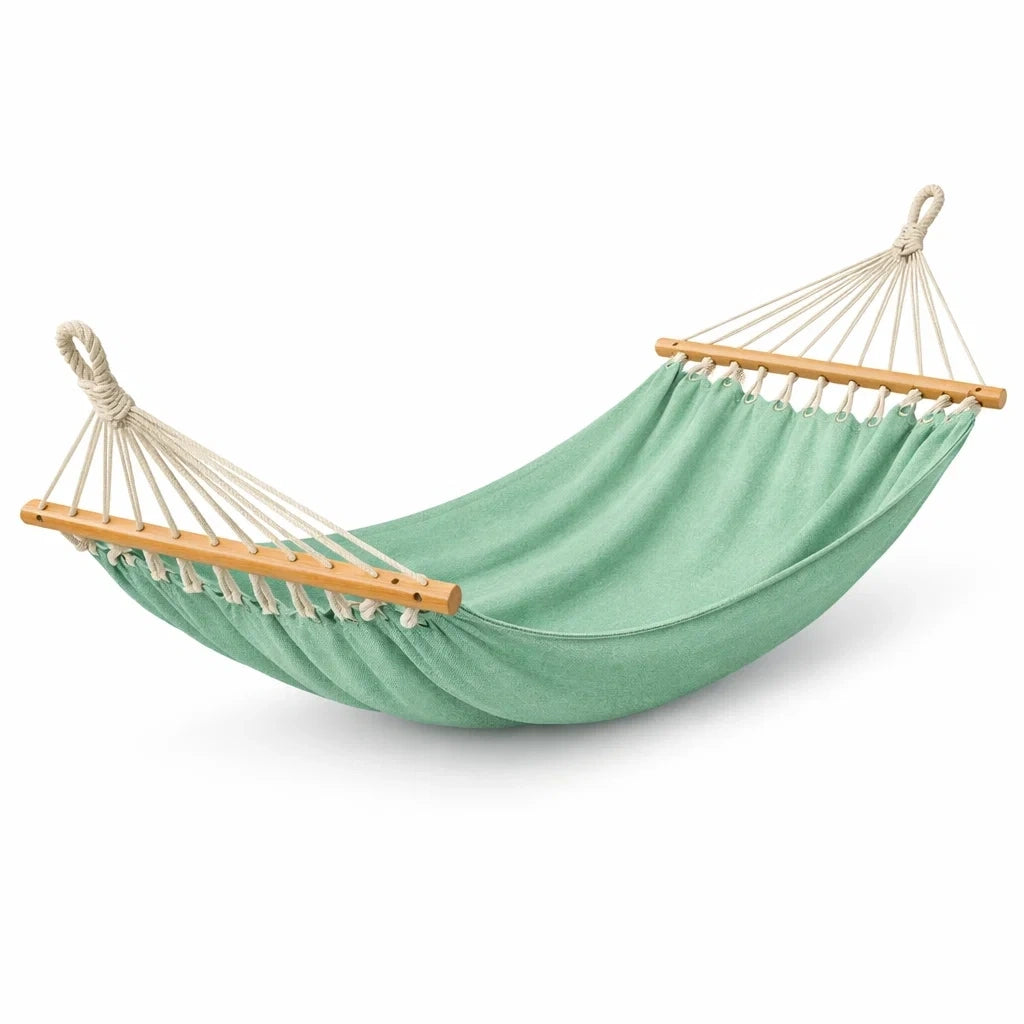 Hamac en coton avec barres en bois vert - 2026