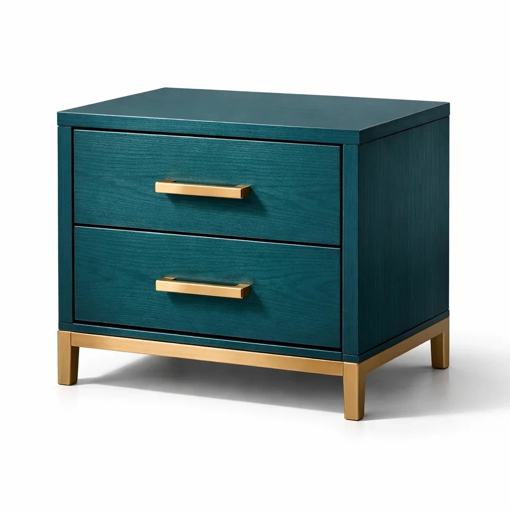 Table de chevet en bois avec poignées métalliques dorées - 2026
