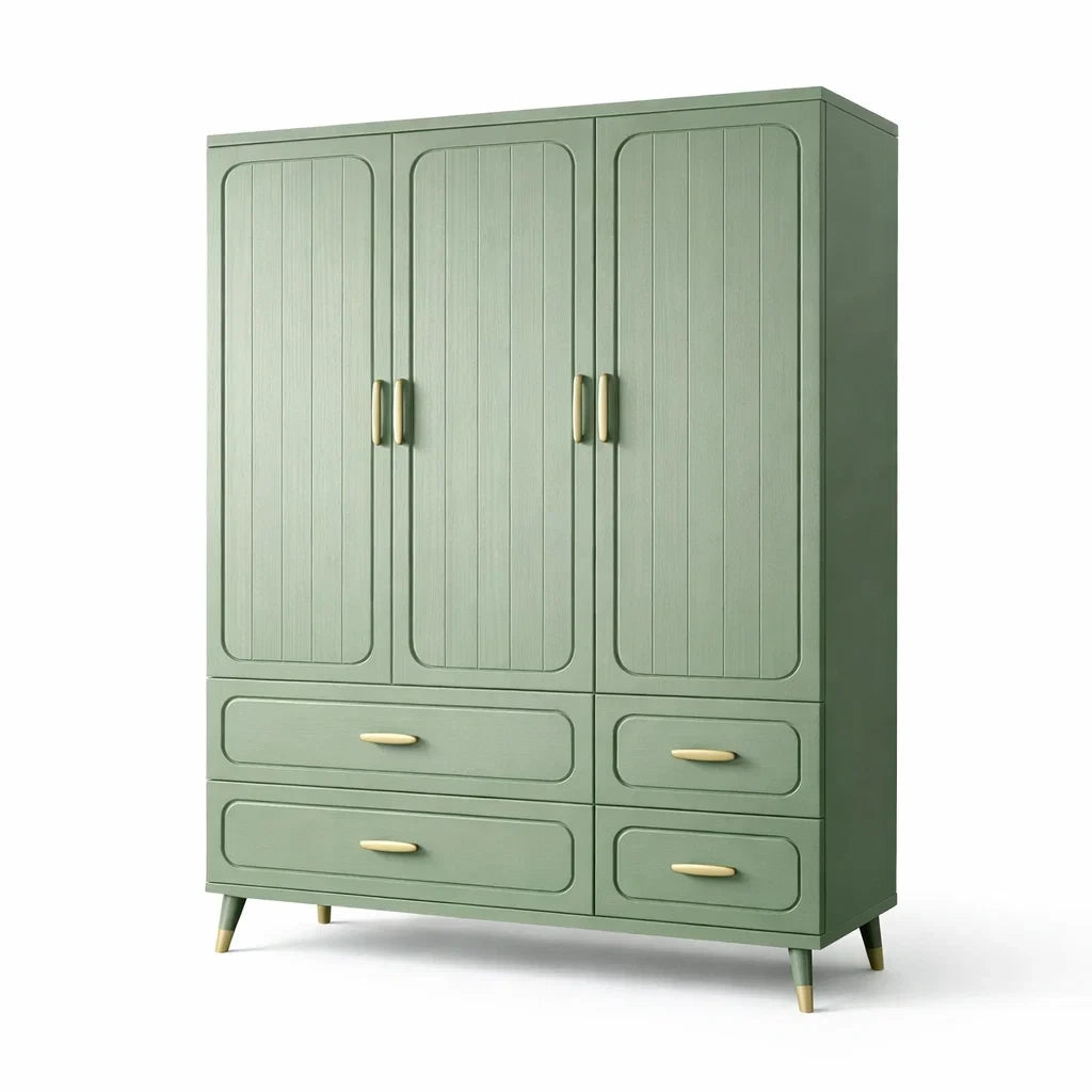 Armoire en Bois avec 3 Portes et 4 Tiroirs Vert - 2026