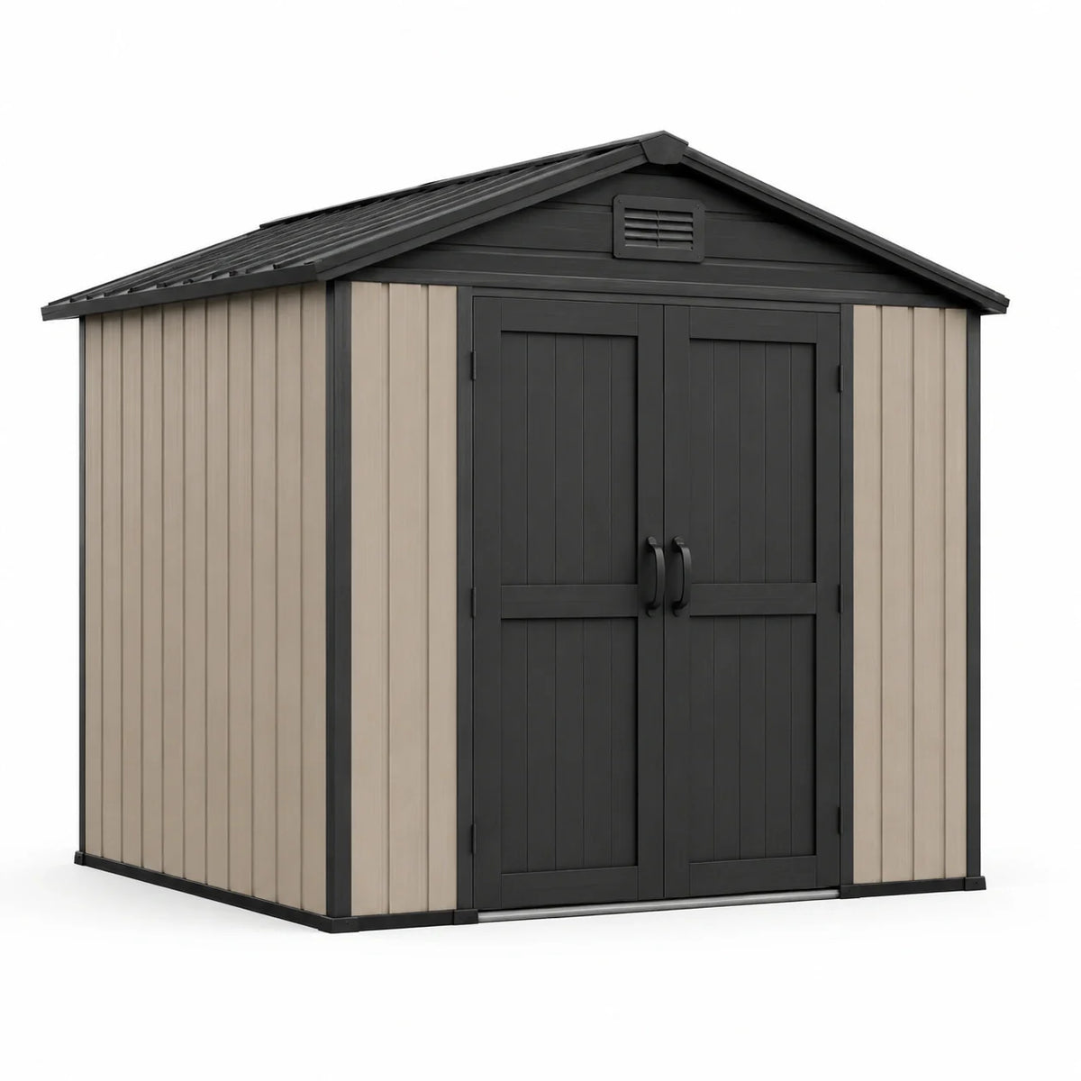 Abri de jardin en plastique gris/noir avec double porte 244x223x227 cm - 2026