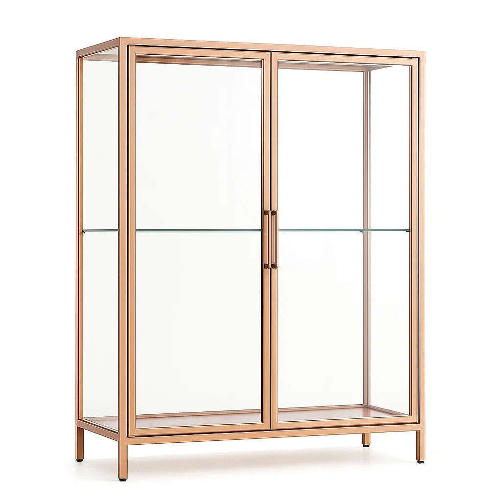 Vitrine en Verre Trempé et Métal Or Rose avec Double Portes 180x80x40 cm - 2026
