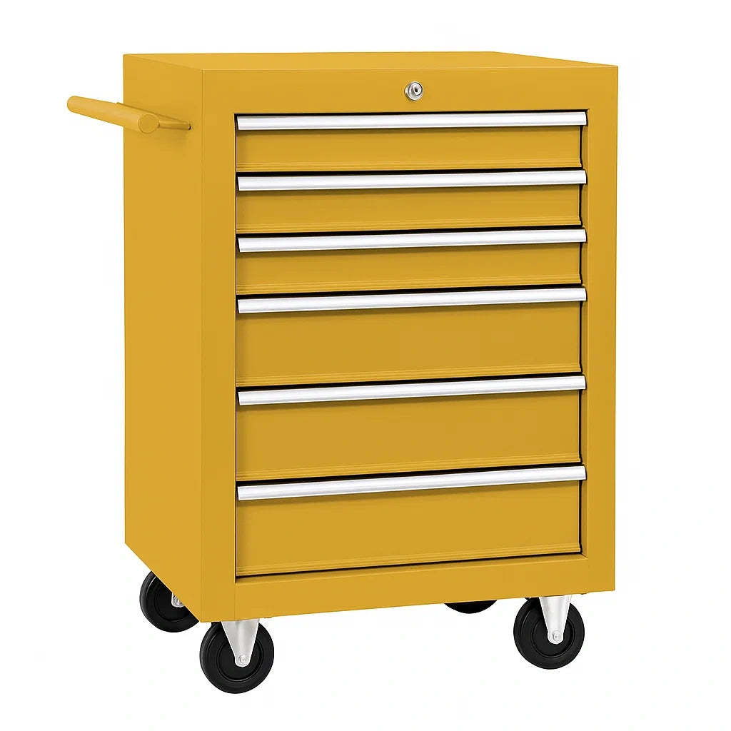 Chariot d'Atelier 6 tiroirs en acier avec roulettes et verrouillage - Jaune - 2026