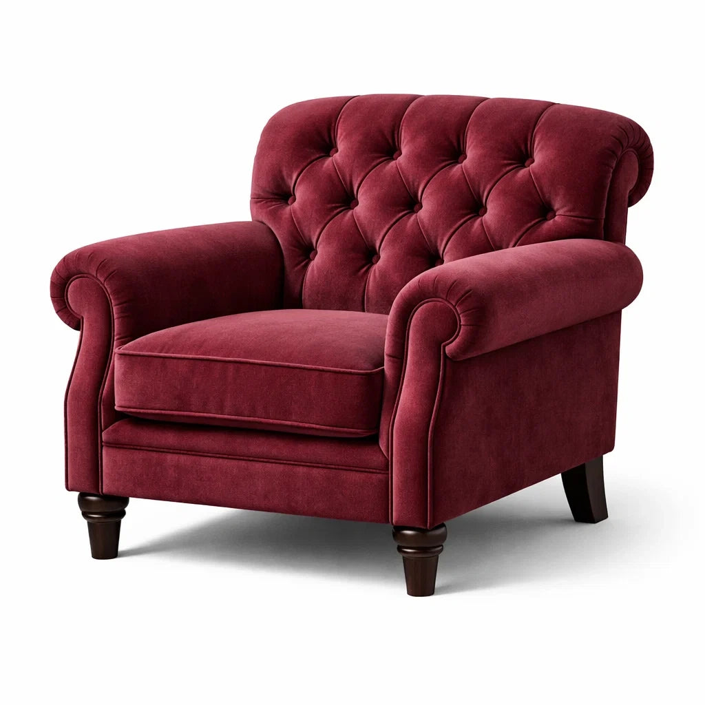 Fauteuil en velours rouge avec pieds en bois - 2026