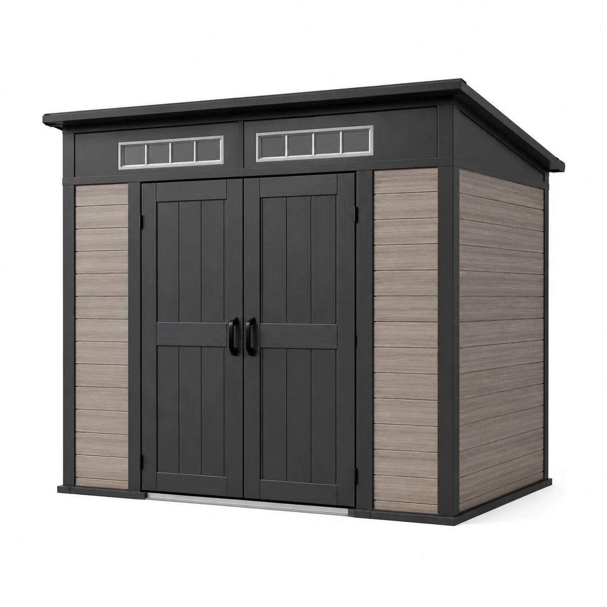 Abri de jardin en polypropylène composite avec double porte en gris et marron - 2026