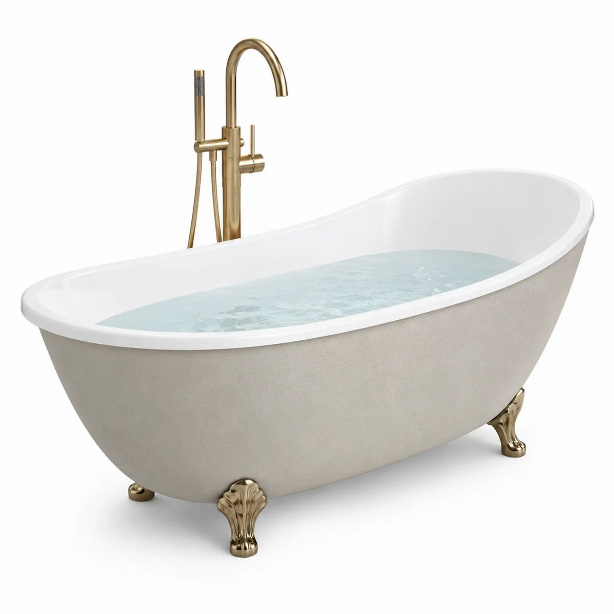 Baignoire îlot en acrylique blanc avec pieds en laiton - 2026