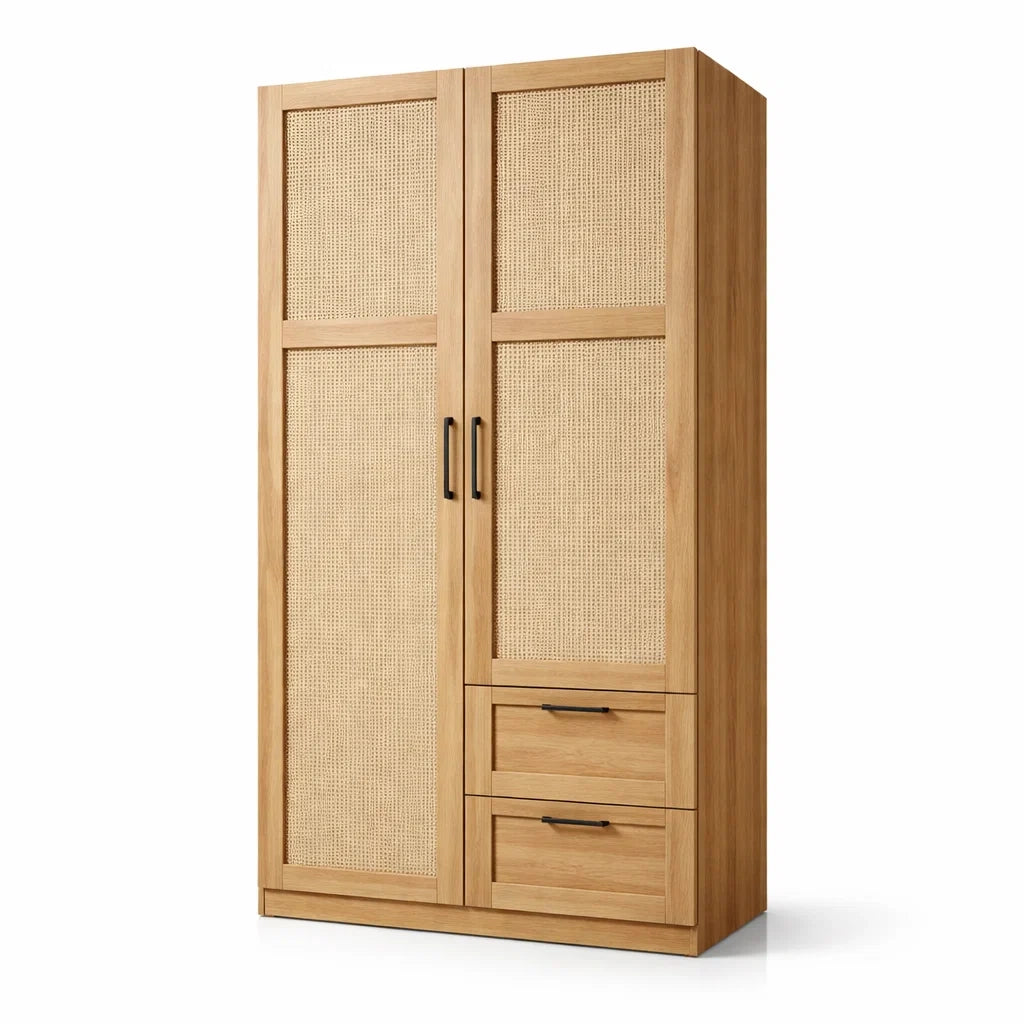 Armoire en bois et rotin 200 x 100 x 50 cm - 2026