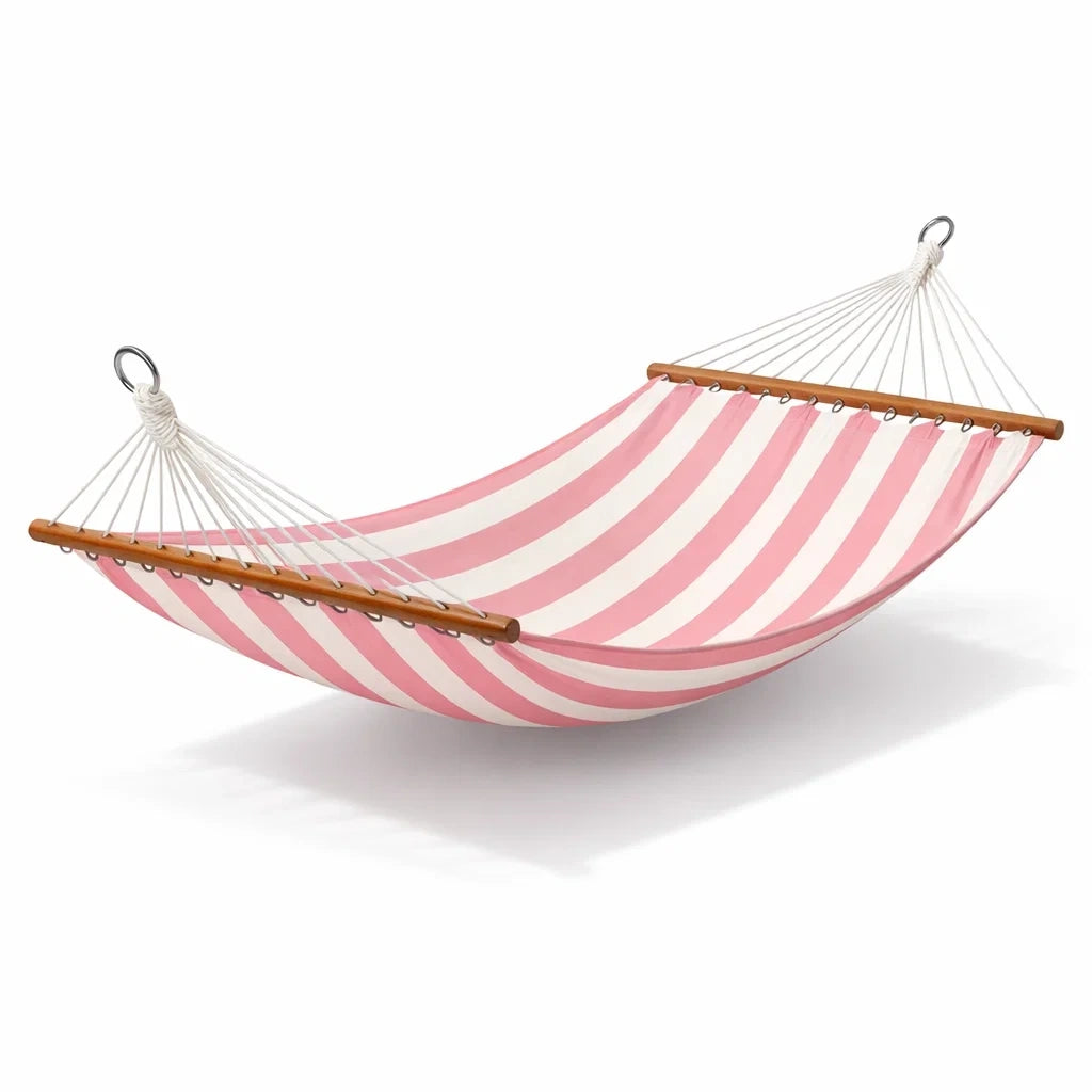 Hamac en coton rayé rose et blanc - 2026