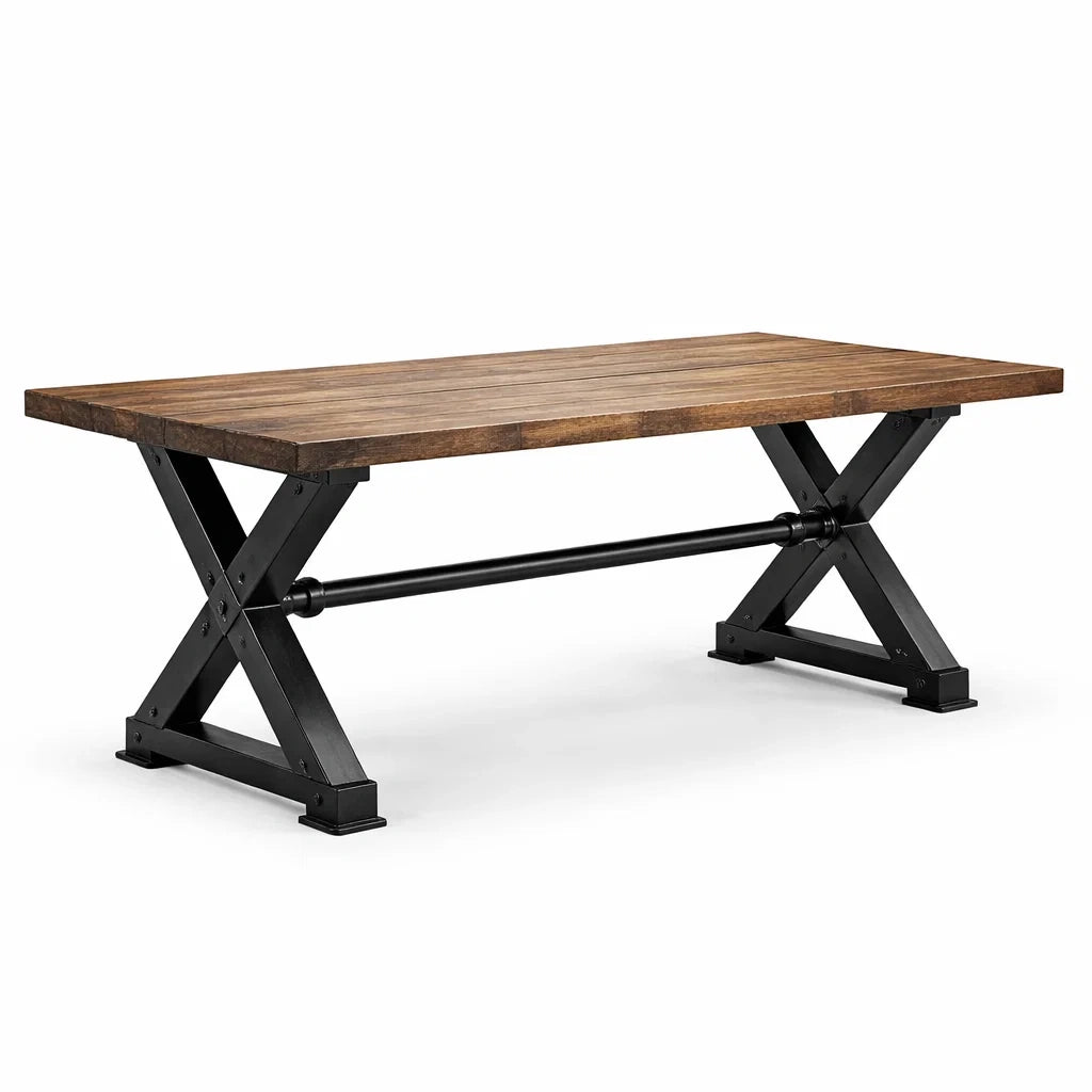 Table à manger bois massif et acier 200 cm x 100 cm x 76 cm marron/noir - 2026