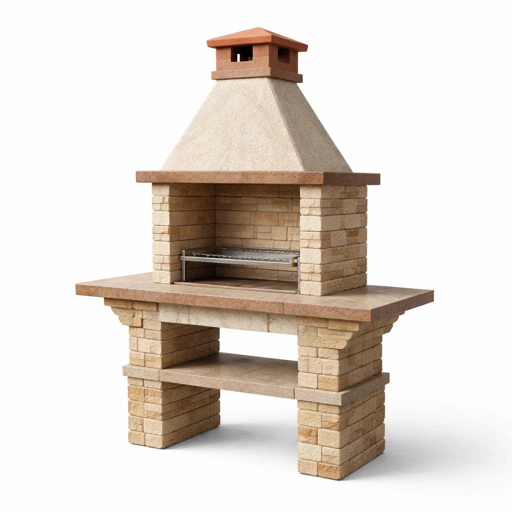 Barbecue en pierre reconstituée beige et marron 150x110x220 cm - 2026