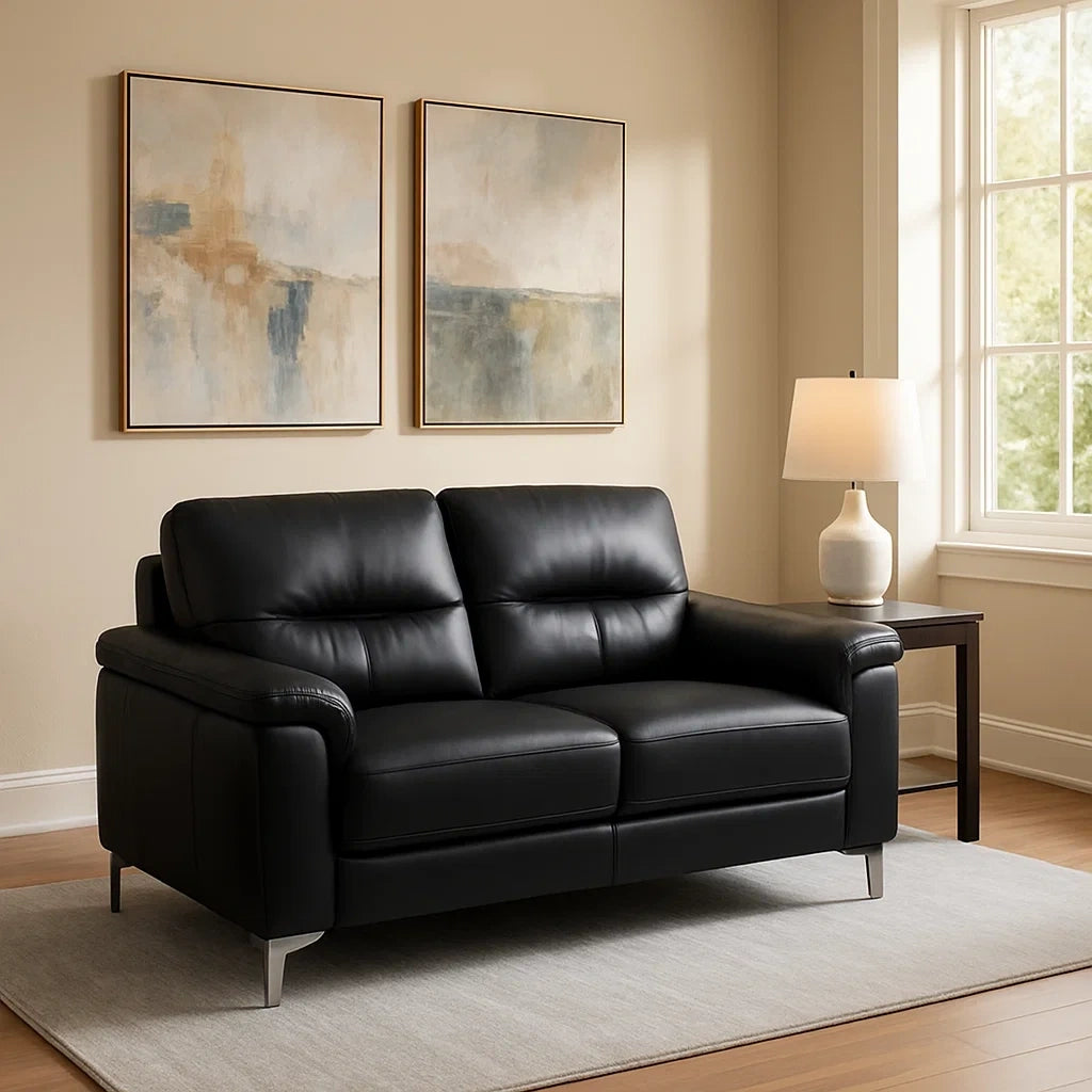 Canapé 2 places en cuir noir 150 x 90 x 85 cm (Longueur x Largeur x Hauteur) - 2026