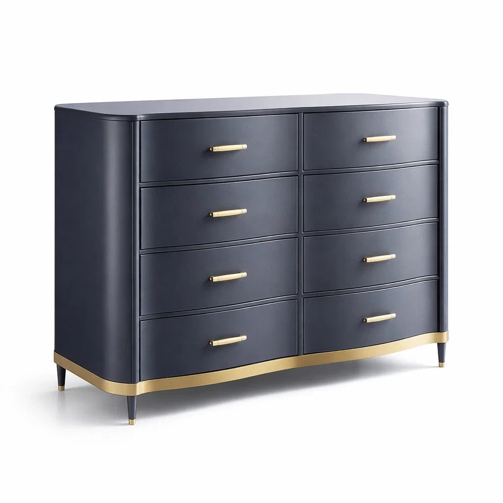 Commode 8 tiroirs en bois et métal gris et doré 120 x 40 x 80 cm - 2026