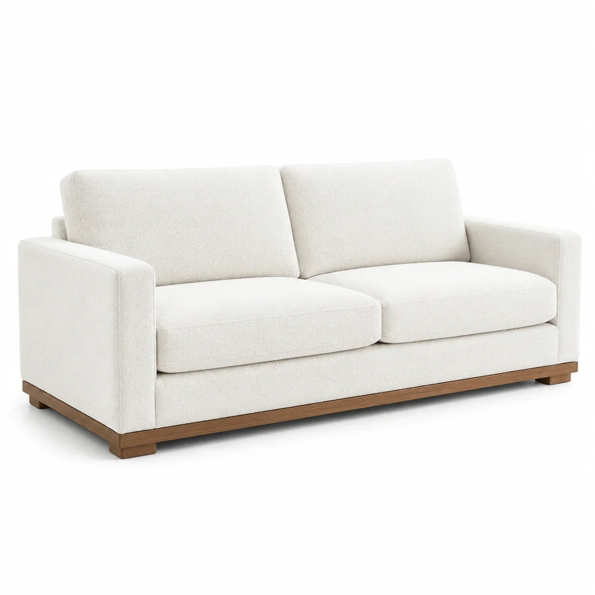 Canapé 3 places en tissu polyester blanc et base en bois - 2026